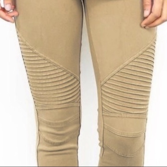 TAN MOTO ANKLE ZIPPER LEGGINGS - Picture 3 of 4